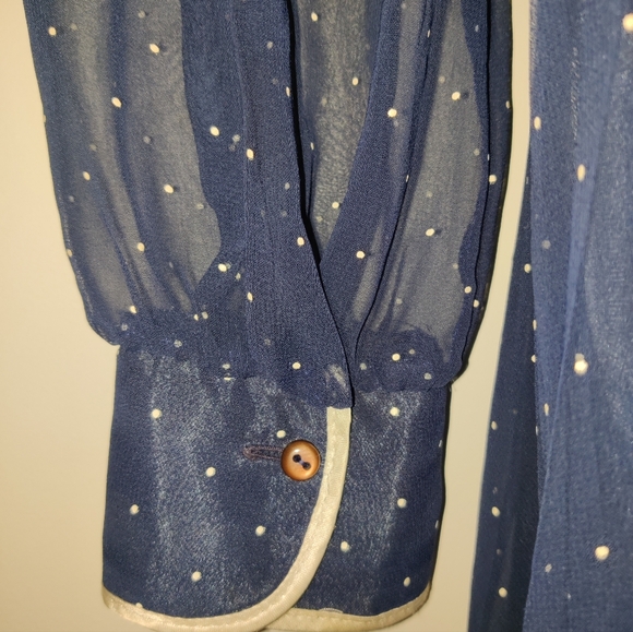 Vintage navy blue dress white polkadots - Picture 3 of 6